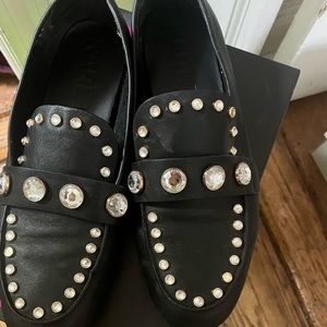 Loafers, black, rhinestones, runs big, gently used